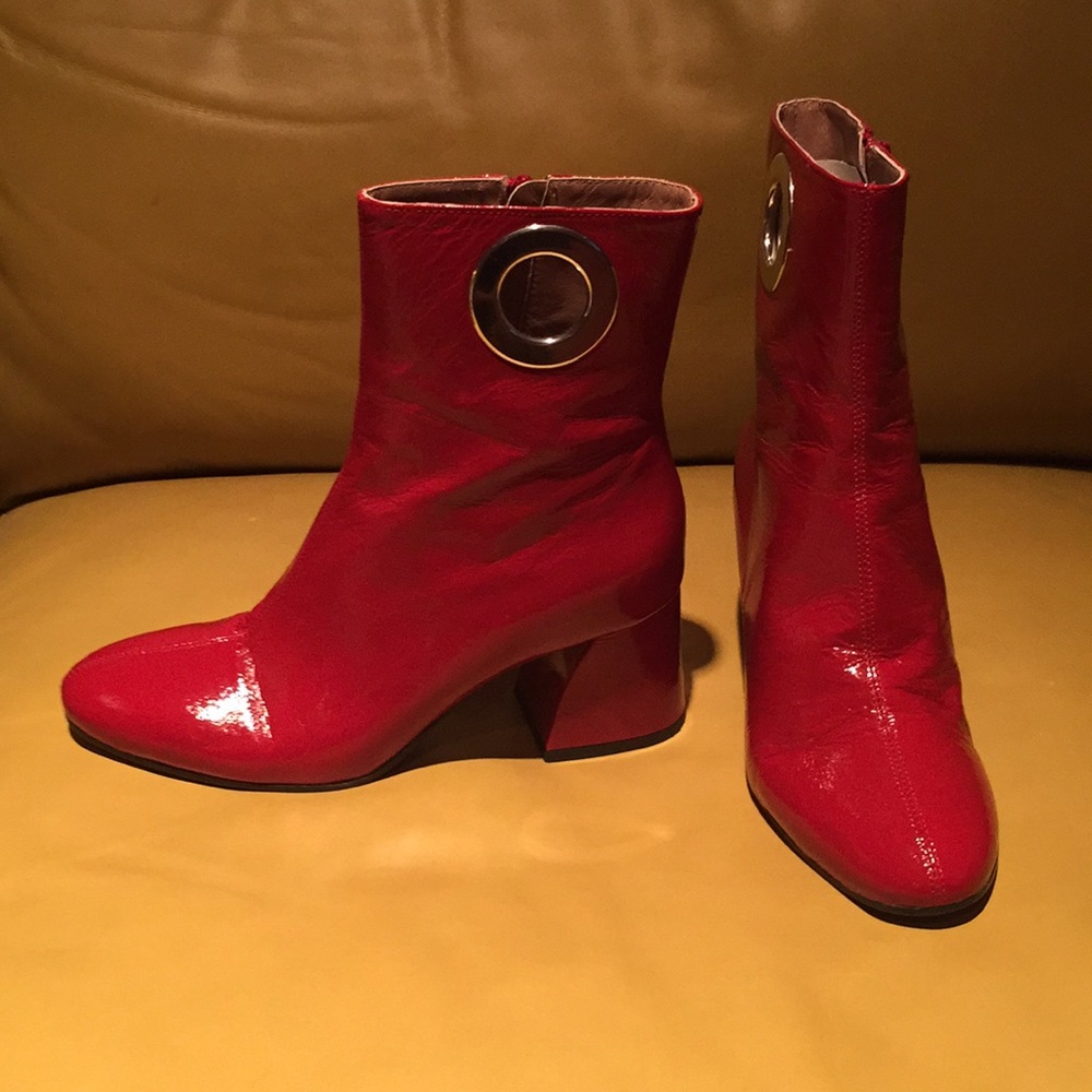 Sherry Red Crinkle Patent Leather Ankle Boot